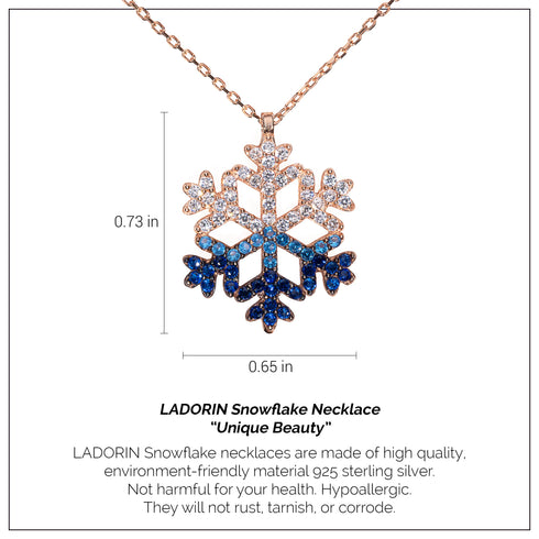 LADORIN Snowflake Necklace - 925 Sterling Silver Necklace with Special Wooden Gift Box